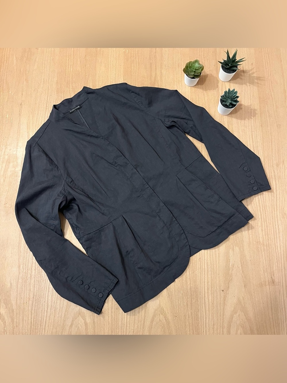 Eileen Fisher Linen Viscose Blend Dark Grey Blazer / Light Jacket - Picture 2 of 13
